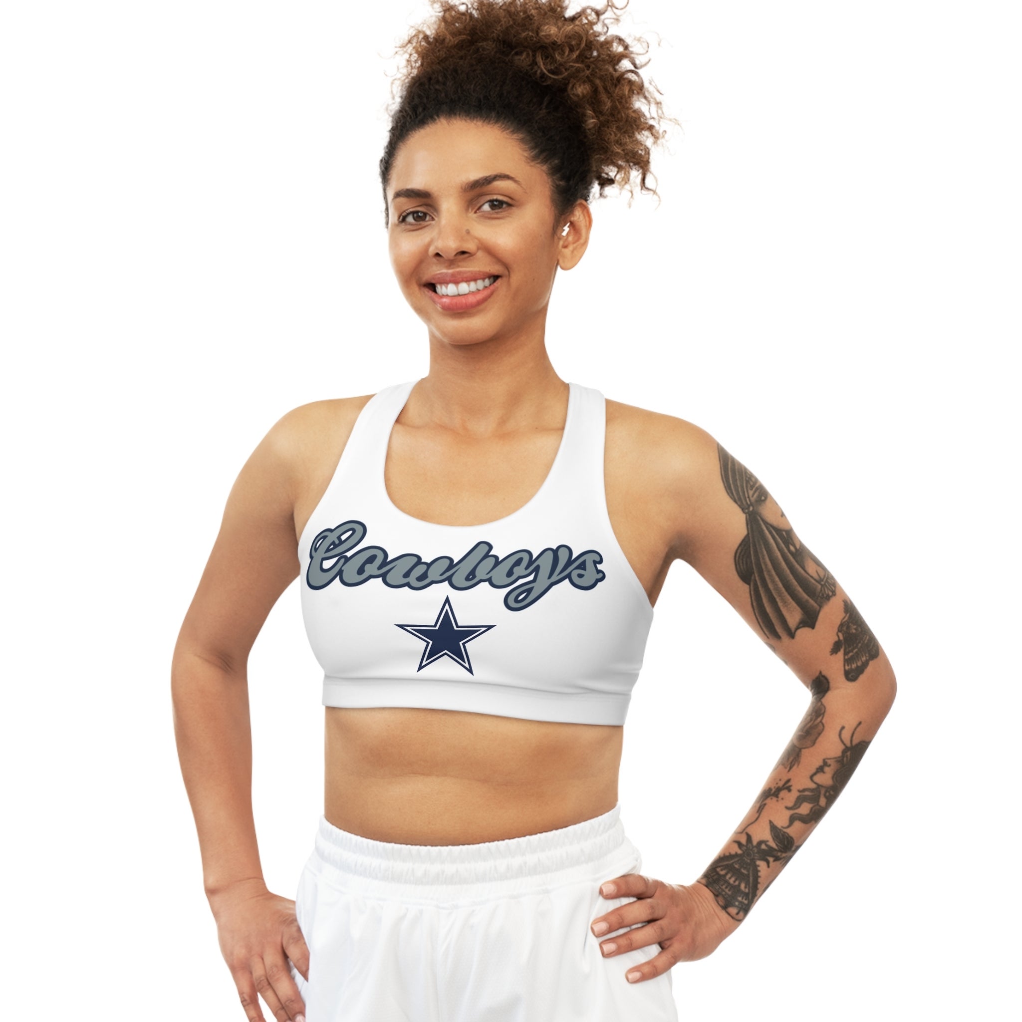 Dallas Cowboys Seamless Sports Bra White JZ FAN CAVE